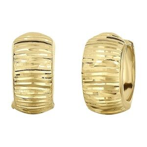 14K Solid Gold Diamond Cut and Polished Huggie Earrings